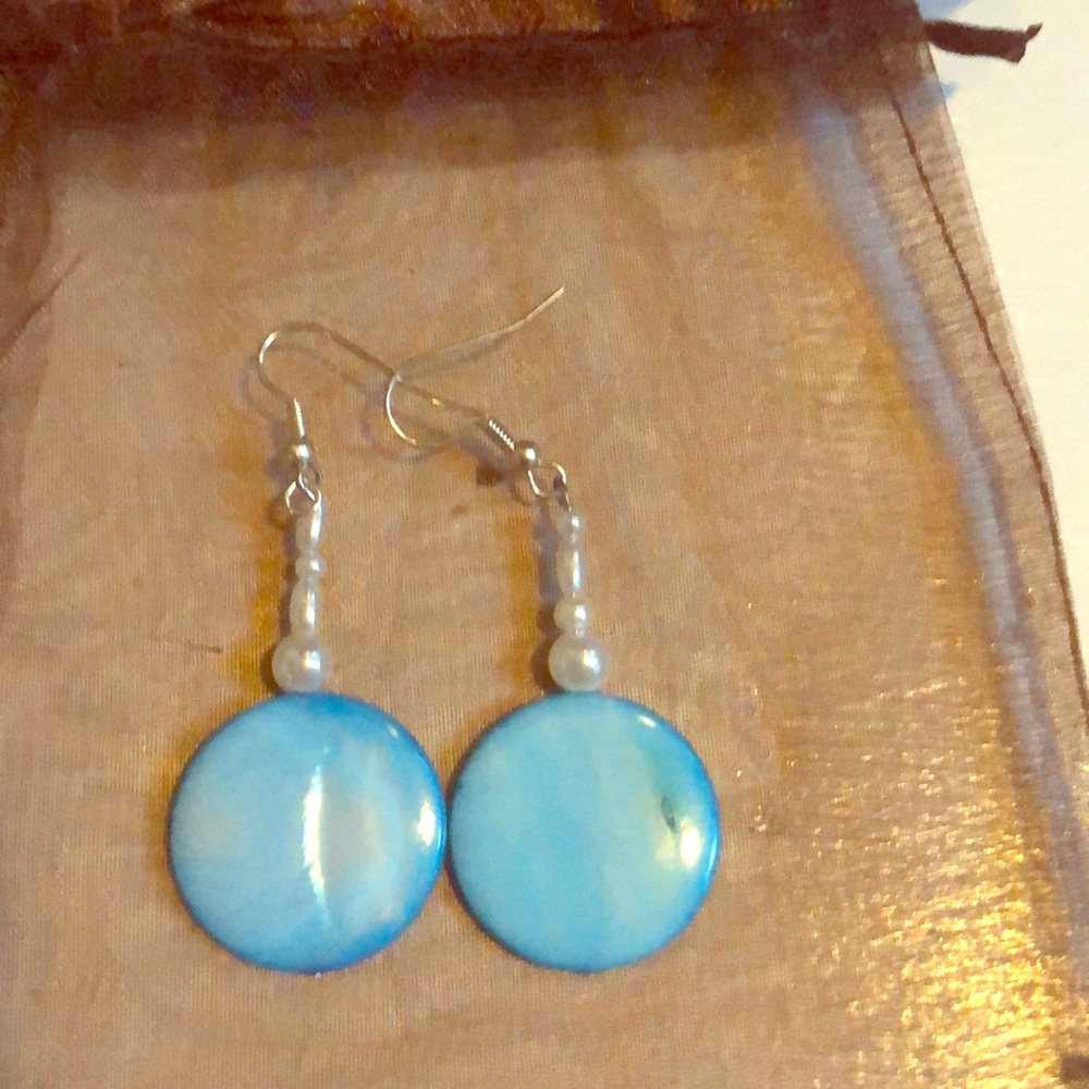 Blue stone and pearl earrings